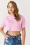 Women's crew neck cropped blouse - pink - 3