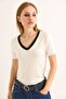 V-Neck Short Sleeve Women's Short Tshirt White - 4