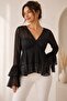 Women's Double Breasted Collar Ruffled Transparent Blouse Black - 2