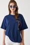Women's Pocket Detailed Relaxed Fit Tshirt Navy Blue