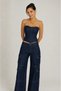 Women's Navy Blue High Waist Wide Leg Cargo Pocket Jean Trousers - 5