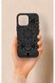 iPhone 16 Pro Max Compatible Black and White Mandala Pattern Silicone Case