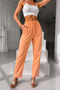 Orange Elastic Waist Linen Trousers - 23085 - 2