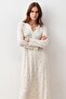 Long Sleeve Patterned Buttoned Lycra Viscose Nightgown - 4