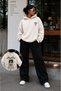 Women's Oversize Hooded Hoodie with Cat Print on the Back and Text Detail, Long Sleeve Casual Comfortable Cut Sweatshirt - 2