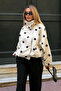 Women's Polka Dot Standing Collar Snap-Fastened Coat White