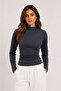 Women's Stand Collar Side Gathered Low Sleeve Modal Blouse Smoked - 5