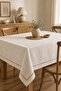 Buldan Linen Elegant Embroidered Tablecloth with Lace Inserts - Cream