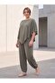 Women's Plus Size Two-Piece Set Lyocell Bat Sleeve Balloon Leg Pants Khaki - 5