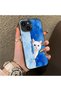 Cute White Cat Pattern Acrylic Back Silicone Edge Phone Case Compatible with iPhone 14 Plus/15 Plus - 2