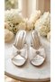 Women's Ecru Lace Detailed Stoned Bow Low Thick Heeled Bridal Slippers