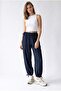 4965 Women's Elastic Waist Lace-Up Shalwar Trousers Navy Blue - 4