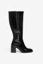 Black Shiny Belt Buckle and Zipper Detailed Round Toe Boots - 2