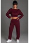 Women's Burgundy Boat Neck Waist-Banded Double Tracksuit Set Be497