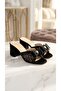 Women's Ecru Lace Detailed Stoned Bow Low Thick Heeled Bridal Slippers - 2