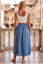 Blue Pocketed Unlined Elastic Waist Casual Linen Look Oversize Woven Skirt 95 75 - 5