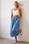 Blue Pocketed Unlined Elastic Waist Casual Linen Look Oversize Woven Skirt 95 75 - 8