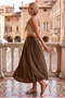 Cinnamon Color Pockets Unlined Elastic Waist Casual Linen Look Oversize Woven Skirt 95 75 - 6