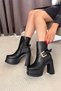 Women's Lorenza Black 12 cm Platform Heeled Women's Boots K-2030 - 4