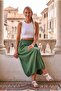 Green Pocketed Unlined Elastic Waist Casual Linen Look Oversize Woven Skirt 95 75 - 4