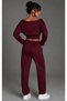 Women's Burgundy Boat Neck Waist-Banded Double Tracksuit Set Be497 - 2