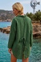 Green Shirt Collar 3/4 Sleeve Buttoned Casual Linen Look Long Back Woven Shirt 68 63 - 3