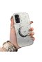 Samsung Galaxy A14 4G/5G Compatible Silver Carved Moon and Star Pattern Non-Transparent Acrylic Back Silicone Edge Case