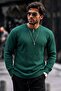 Men's Regular Striped Casual Green Knit Sweater - 6
