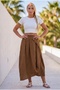 Cinnamon Color Pockets Unlined Elastic Waist Casual Linen Look Asymmetrical Woven Skirt 90 75 - 7