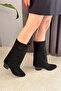 Women's Sania Black Suede Cowboy Boots with 5 cm Heel - 3