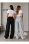 Women's Seasonal 2-Piece Sweatpants (Black-Grey) Oversize Comfortable Fit Wide Leg Washable Non-Pilling - 3