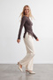 Women's Bitter Brown Asymmetrical Cut Lace Blouse with Gathered Sides Alc-X15603 - 4