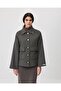 Smoked Patterned Dark Gray Women's Jacket with Gold Button Detail - 2