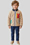 Boy's Beige Zippered Colorful Pocket Teddy Fleece Jacket - 3