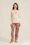 Women's Pajama Set, Combed Modal, 50% Cotton 50% Modal, Round Neck, with Pockets, Everyday Printed - 6