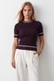 Women's Plum Crew Neck Stripe Detailed Knitwear Blouse Alc-X15612 - 3