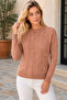 Women's Round Neck Long Sleeve Leaf Patterned Perforated Casual Stylish Cinnamon Knitwear Sweater - 6