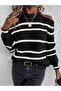 Women's Off-Shoulder Striped Knit Sweater - 3