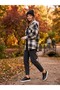 Women's Black-Mustard-Cream Plaid Lumberjack Shirt Gray Hooded Oversize Winter/Autumn Shirt Jacket - 2