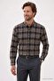 Regular fit comfortable cut buttoned collar long sleeve checkered cotton khaki men's shirt - 7