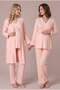 Women's Powder Lace Buttoned Maternity Pajama Set with Dressing Gown for Easy Breastfeeding - 3