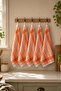 Set of 5 Plaid Patterned Kitchen Towels & Drying Cloths 50X70 cm Orange Checkered Cotton Kitchen Napkins