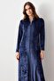 Long Sleeve Zippered Flexible Viscose Velvet Dress - 5