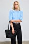 Lorin Bow Detailed Soft Leather Look Large Volume Women's Shoulder Bag Black - 5