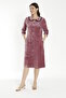 Women's Clover Embroidered Buttoned Cotton Blend Velvet Dress /A. Dried Rose 3851 - 4