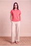 Women's Modal / Cotton Pink Folded Short Sleeve Crew Neck Relaxed Cut T-Shirt Silje - 5