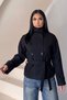 Zr Women's Stand Collar Belted Short Lined Comfortable Fit Black Cashmere Coat
