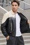 Men's New Season Color-Blocked Oversize Quilted Bomber Leather Jacket - Black - 3