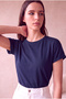 Women's Modal / Cotton Dark Navy Blue Folded Short Sleeve Detailed Low Shoulder Crew Neck T-Shirt Palma - 4