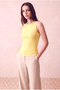 Women's Cotton Yellow Sleeveless Crew Neck Ribbed Undershirt Sanne - 4